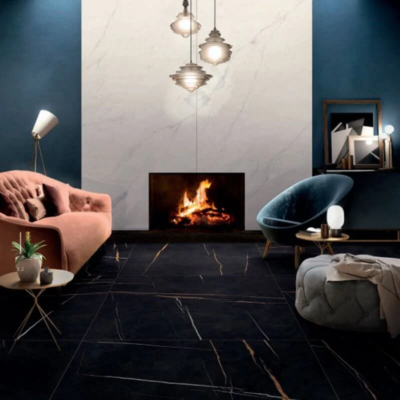 Gres Porcellanato Effetto Marmo Rettificato Lucido 40x120 6mm Sahara Noir La Marmoteca - Gardenia Orchidea
