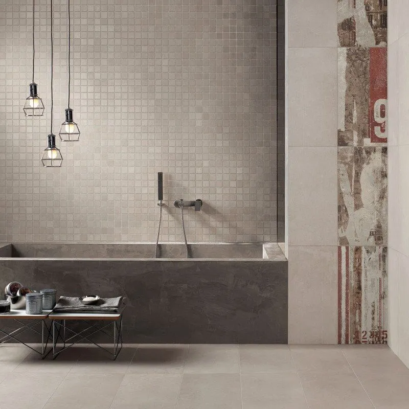 Gres Porcellanato Effetto Cemento Rettificato Naturale 30x60 8.5mm Mix Bone Murales - ABK
