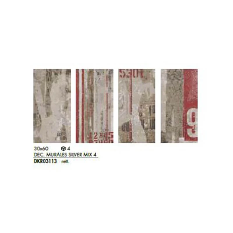 Gres Porcellanato Effetto Cemento Rettificato Naturale 30x60 8.5mm Mix Silver Murales - ABK