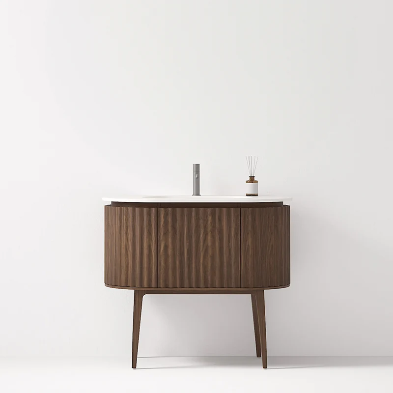 Mobile Bagno 100 cm A Terra Rovere Scuro Senza Specchio - Reid