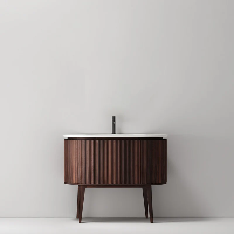Mobile Bagno 100 cm A Terra Noce Scuro Senza Specchio - Reid