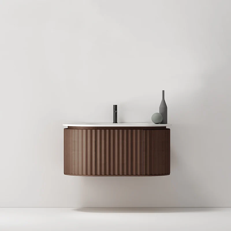 Mobile Bagno 100 cm Sospeso Rovere Scuro Senza Specchio - Reid