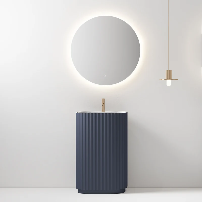 Lavabo Freestanding Reid 50 cm Blu Mare Specchio Tondo Retroilluminato - Meda