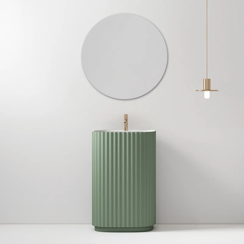 Lavabo Freestanding Reid 50 cm Verde Salvia Specchio Tondo - Meda