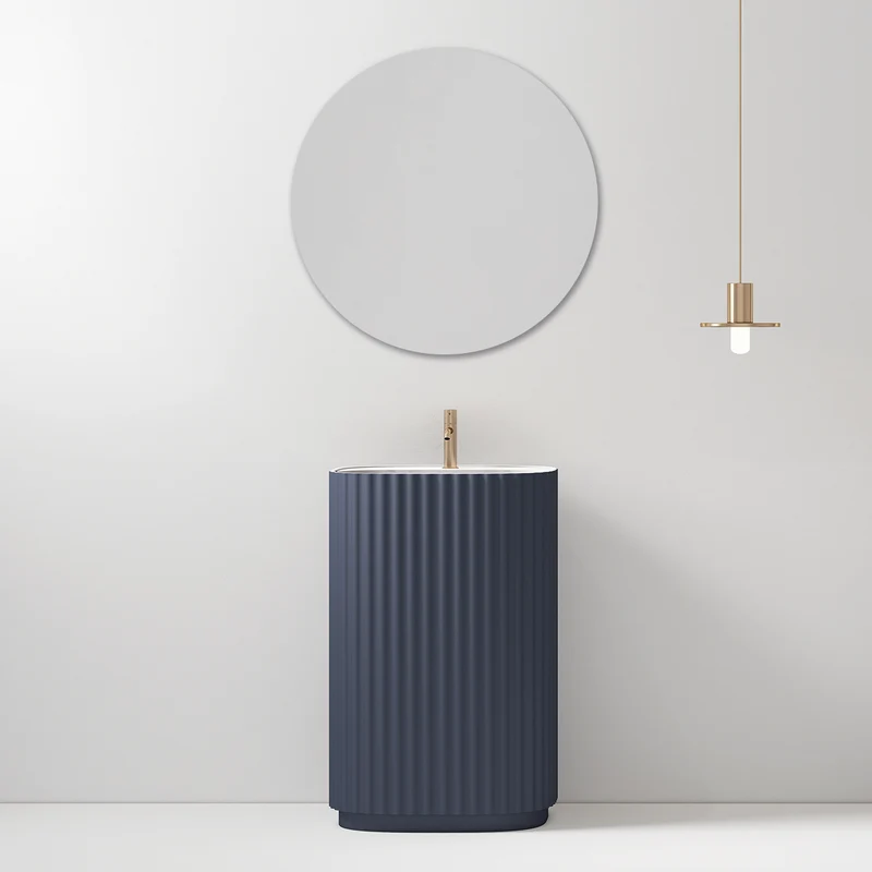 Lavabo Freestanding Reid 50 cm Blu Mare Specchio Tondo - Meda