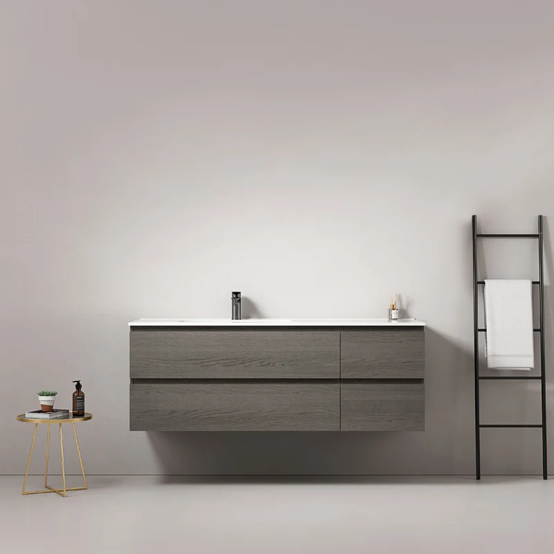 Mobile bagno sospeso 140 cm Grey Lavabo a Sinistra in Resina Senza Specchio - Fiji Wood