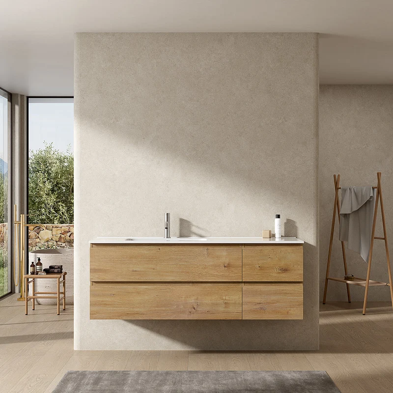 Mobile bagno sospeso 140 cm Bruno Medio Lavabo a Sinistra in Resina Senza Specchio - Fiji Wood