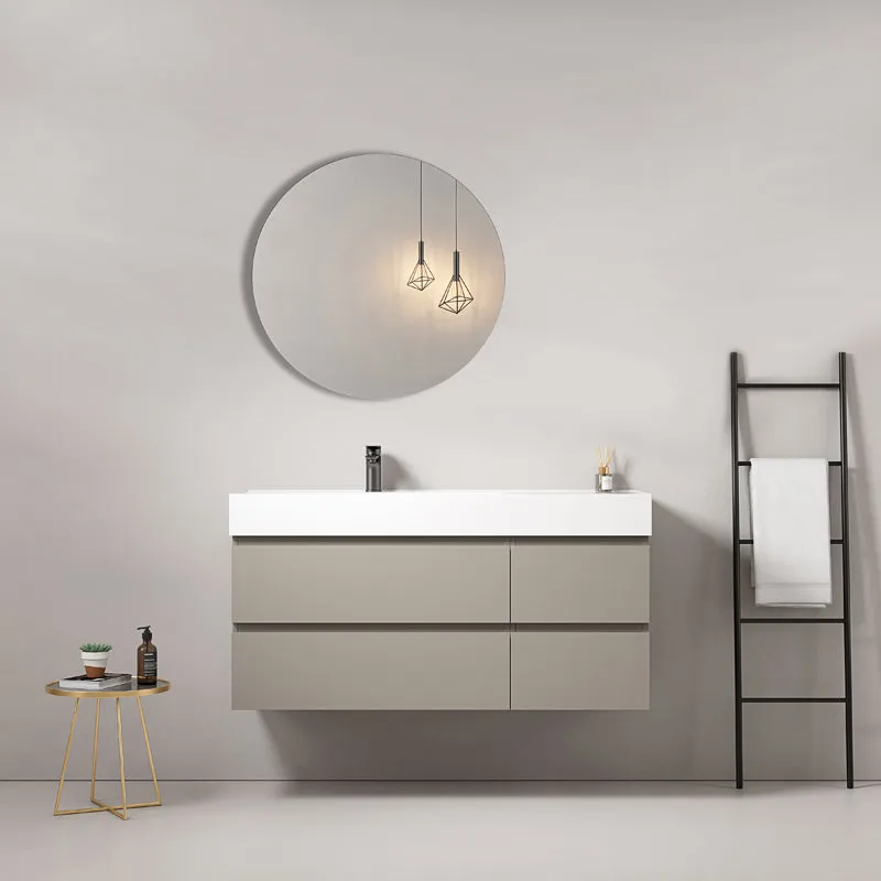 Mobile bagno sospeso 120 cm Grigio Cenere Lavabo a Sinistra in Resina Specchio Tondo - Fiji Paint