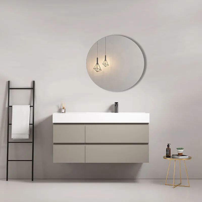 Mobile bagno sospeso 120 cm Grigio Cenere Lavabo a Destra in Resina Specchio Tondo - Fiji Paint