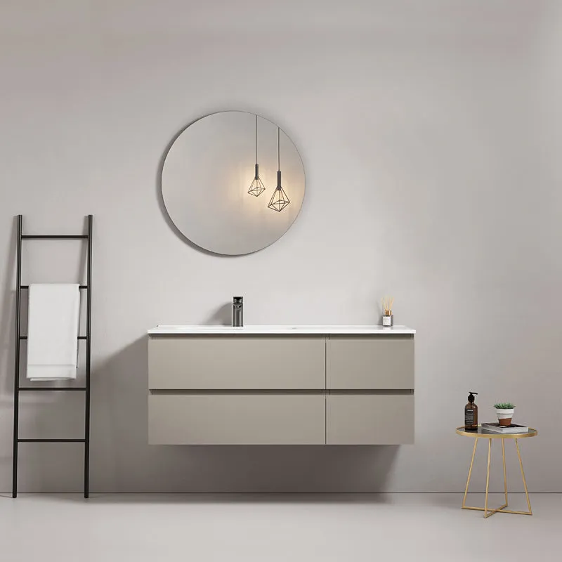 Mobile bagno sospeso 120 cm Grigio Cenere Lavabo a Sinistra in Ceramica Specchio Tondo - Fiji Paint