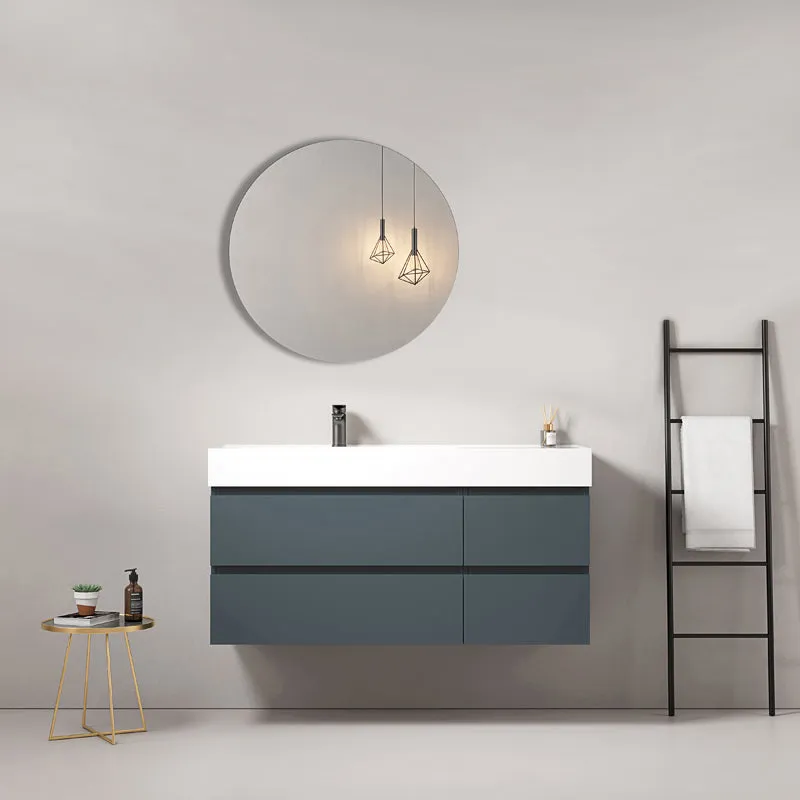 Mobile bagno sospeso 120 cm Blu Mare Lavabo a Sinistra in Resina Specchio Tondo - Fiji Paint