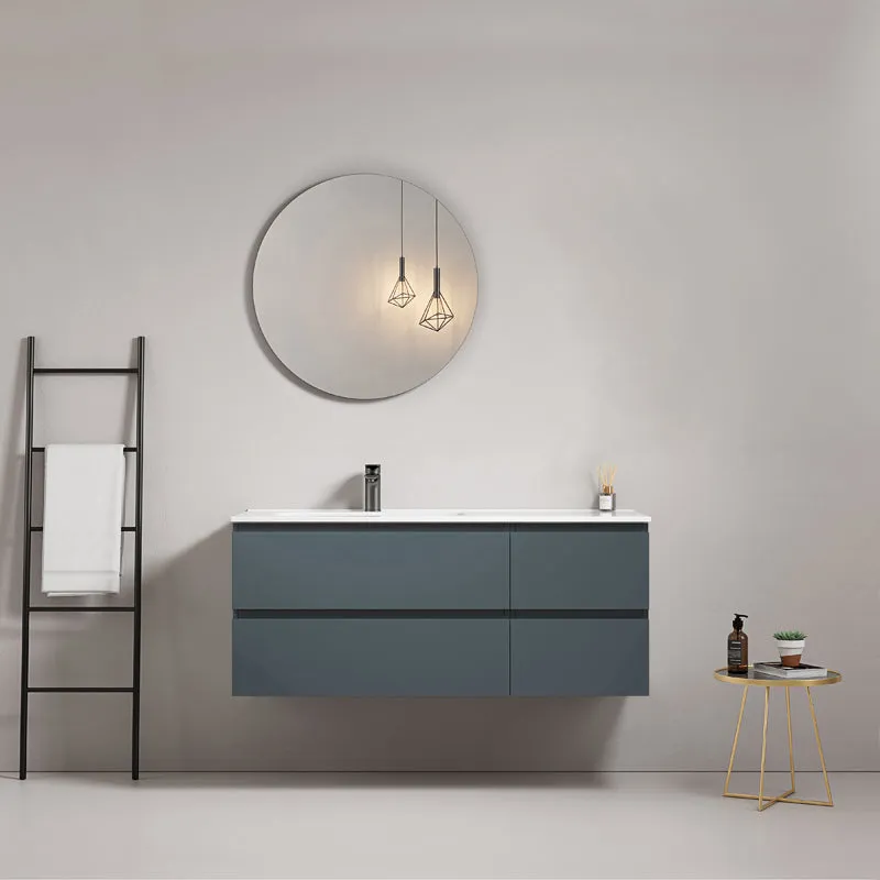 Mobile bagno sospeso 120 cm Blu Mare Lavabo a Sinistra in Ceramica Specchio Tondo - Fiji Paint