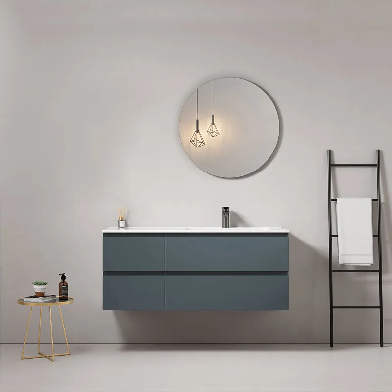 Mobile bagno sospeso 120 cm Blu Mare Lavabo a Destra in Ceramica Specchio Tondo - Fiji Paint