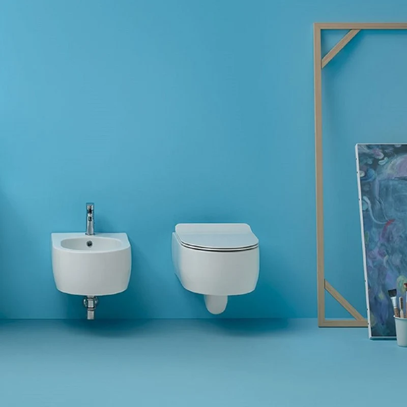 Vaso Sospeso Flo 50 Bianco Lucido Coprivaso Slim Soft Close - Kerasan