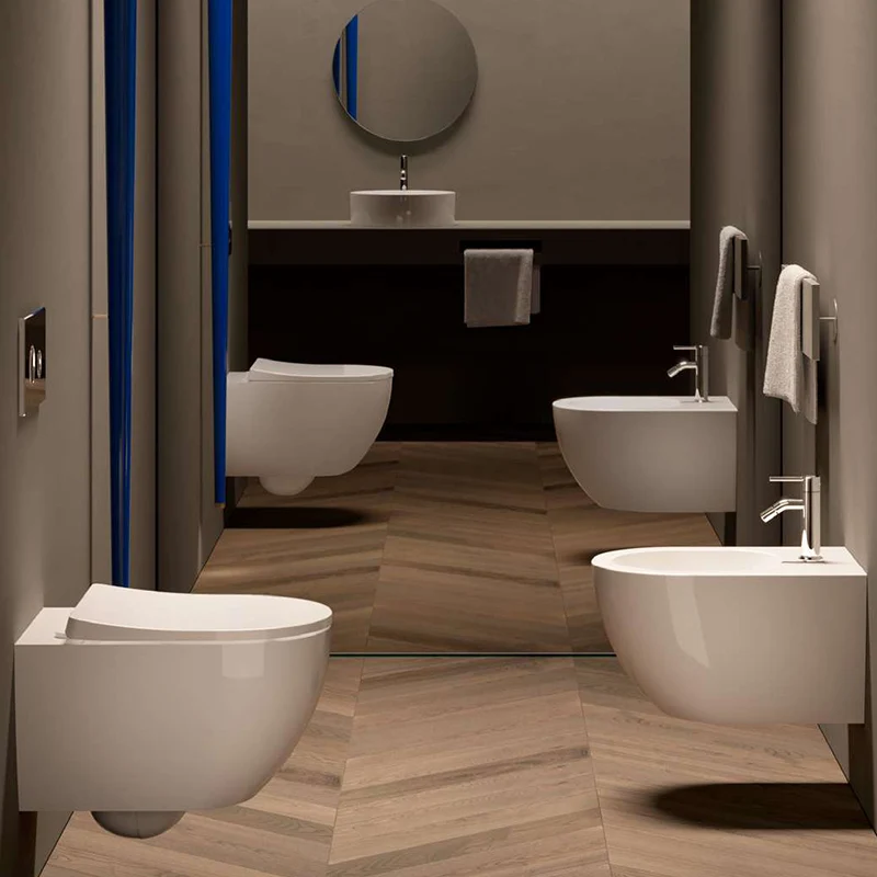Vaso Sospeso Fogliolina Bianco Lucido Coprivaso Slim Soft Close - Domus Falerii