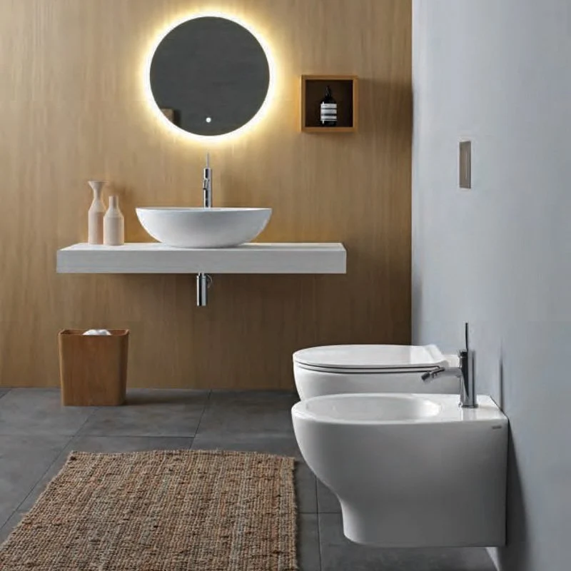 Vaso Sospeso Touch 1 Bianco Lucido Coprivaso Slim Soft Close - Disegno Ceramica
