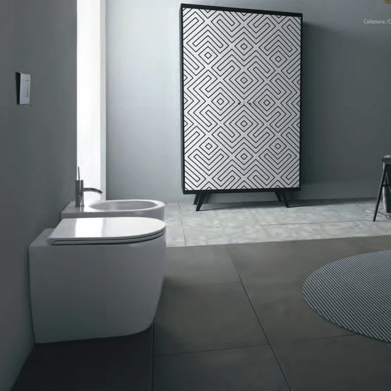 Vaso Filomuro Skip 55 Bianco Lucido Coprivaso Slim Soft Close - Disegno Ceramica