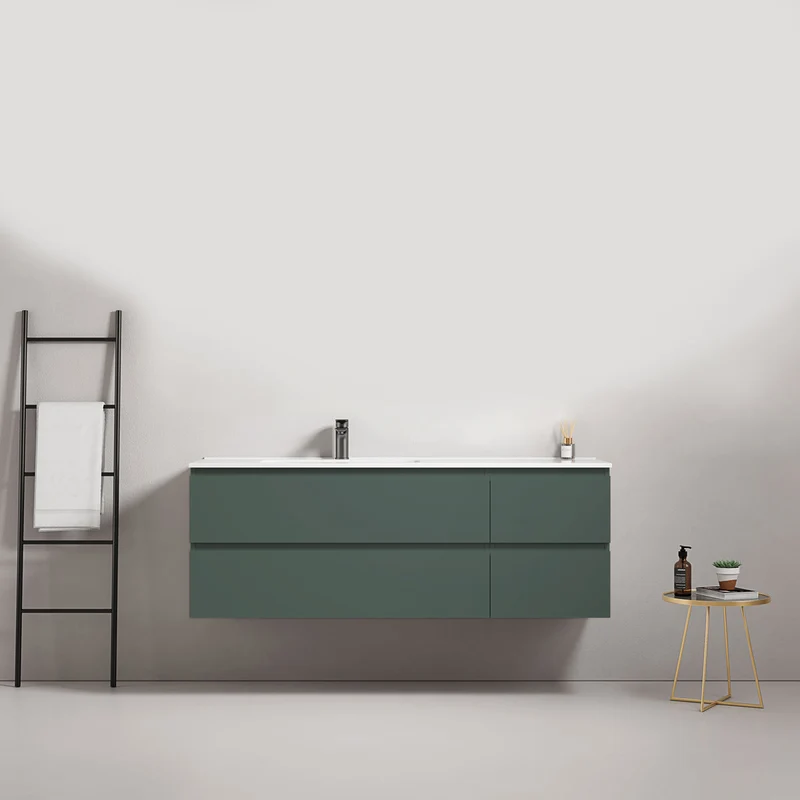 Mobile bagno sospeso 140 cm Verde Comodoro Lavabo a Sinistra in Resina Senza Specchio - Fiji Paint