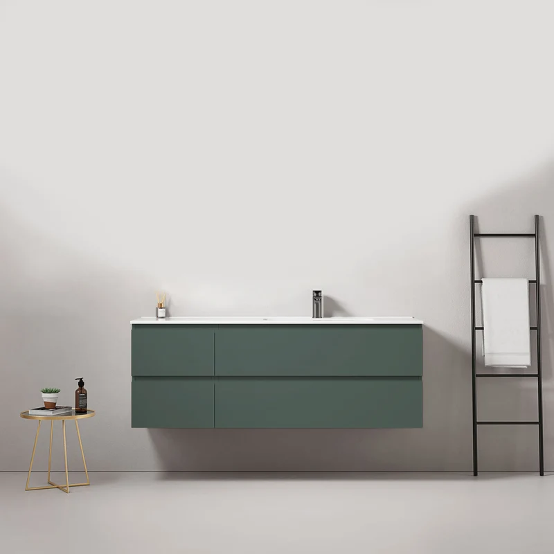 Mobile bagno sospeso 140 cm Verde Comodoro Lavabo a Destra in Resina Senza Specchio - Fiji Paint