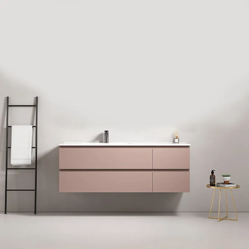 Mobile bagno sospeso 140 cm Rosa Retro Lavabo a Sinistra in Resina Senza Specchio - Fiji Paint