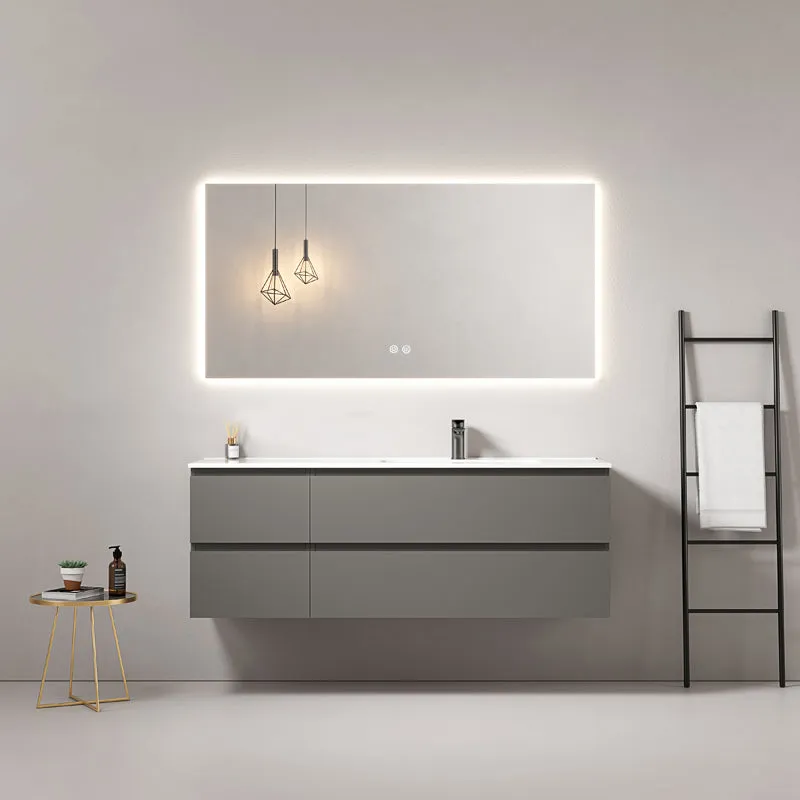 Mobile bagno sospeso 140 cm Grigio Londra Lavabo a Destra in Resina Specchio Quadro Retroilluminato - Fiji Paint