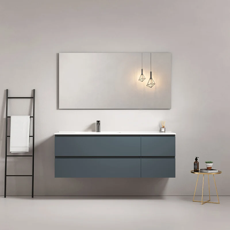 Mobile bagno sospeso 140 cm Blu Mare Lavabo a Sinistra in Resina Specchio Quadro - Fiji Paint
