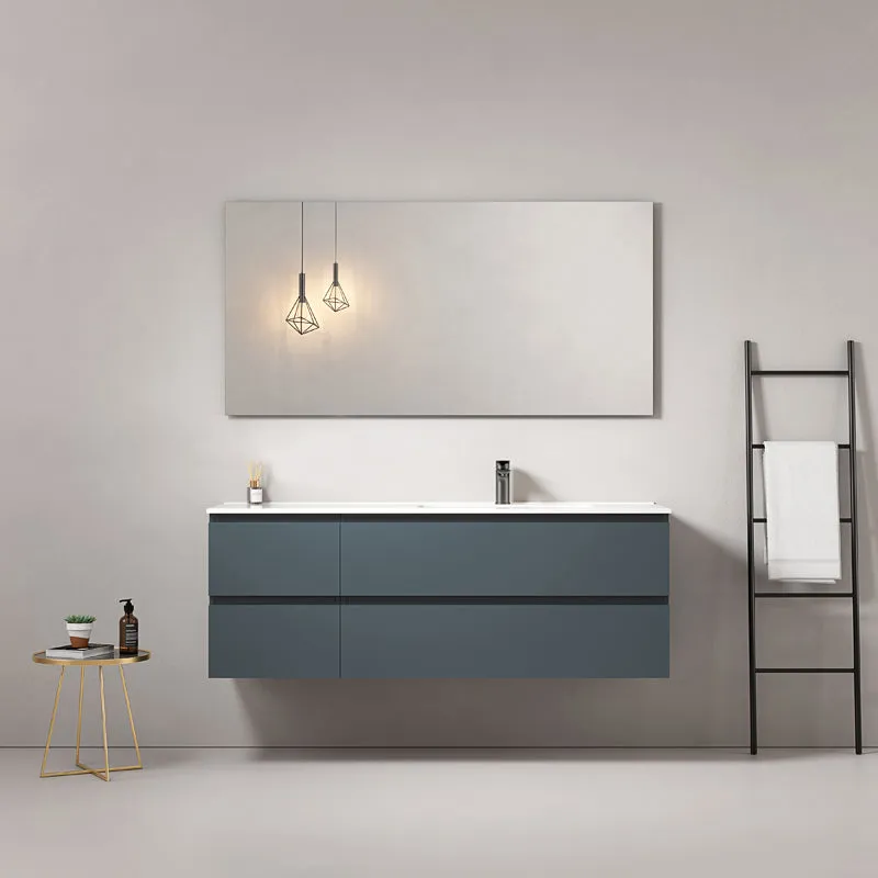 Mobile bagno sospeso 140 cm Blu Mare Lavabo a Destra in Resina Specchio Quadro - Fiji Paint