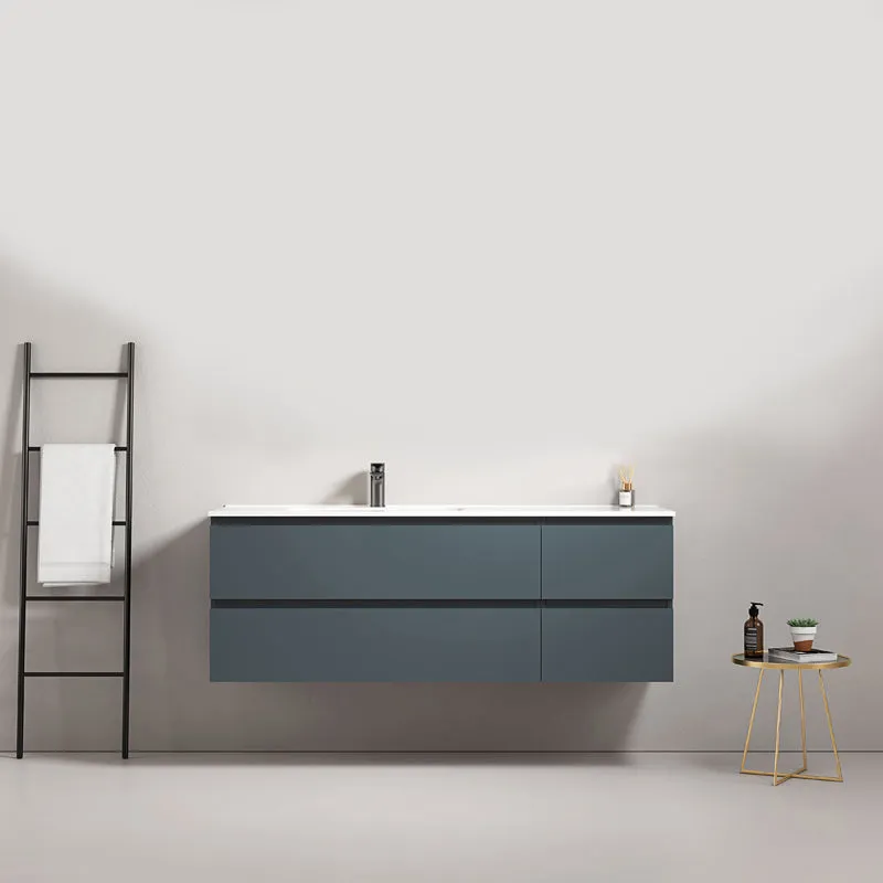 Mobile bagno sospeso 140 cm Blu Mare Lavabo a Sinistra in Resina Senza Specchio - Fiji Paint