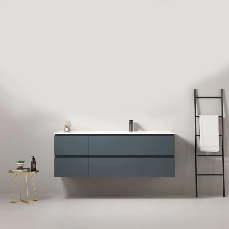 Mobile bagno sospeso 140 cm Blu Mare Lavabo a Destra in Resina Senza Specchio - Fiji Paint
