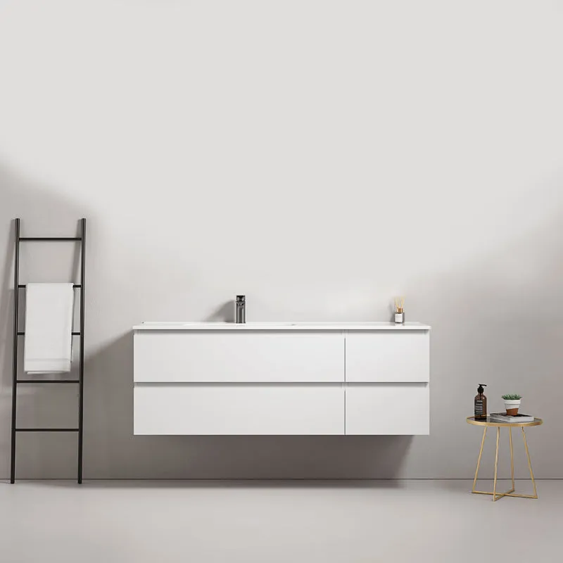 Mobile bagno sospeso 140 cm Bianco Lavabo a Sinistra in Resina Senza Specchio - Fiji Paint