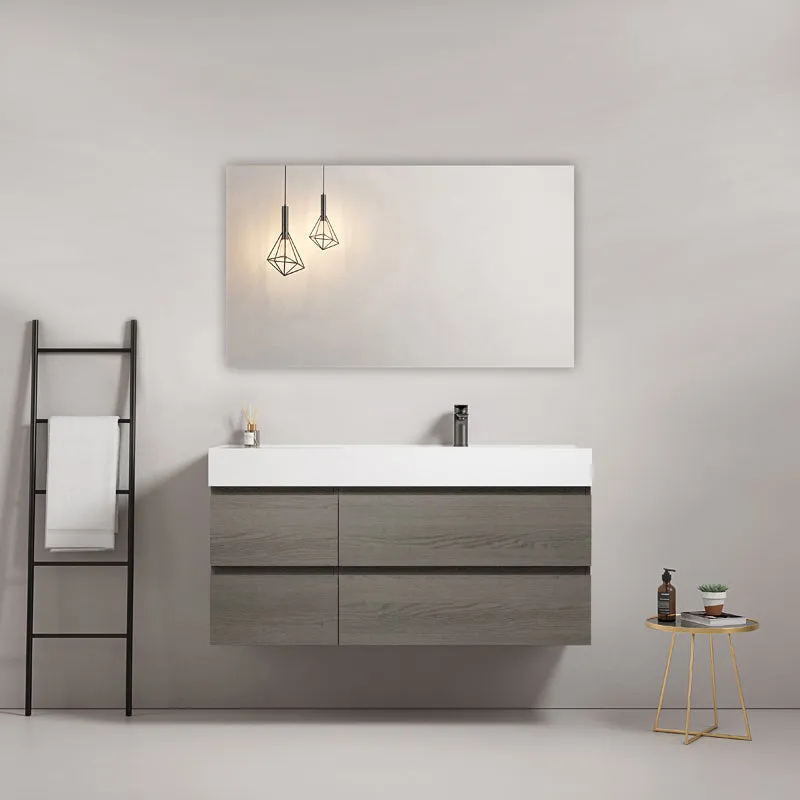 Mobile bagno sospeso 120 cm Grey Lavabo a Destra in Resina Specchio Quadro - Fiji Wood