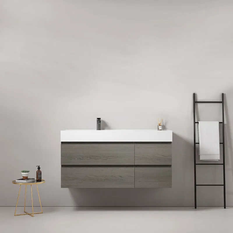 Mobile bagno sospeso 120 cm Grey Lavabo a Sinistra in Resina Senza Specchio - Fiji Wood