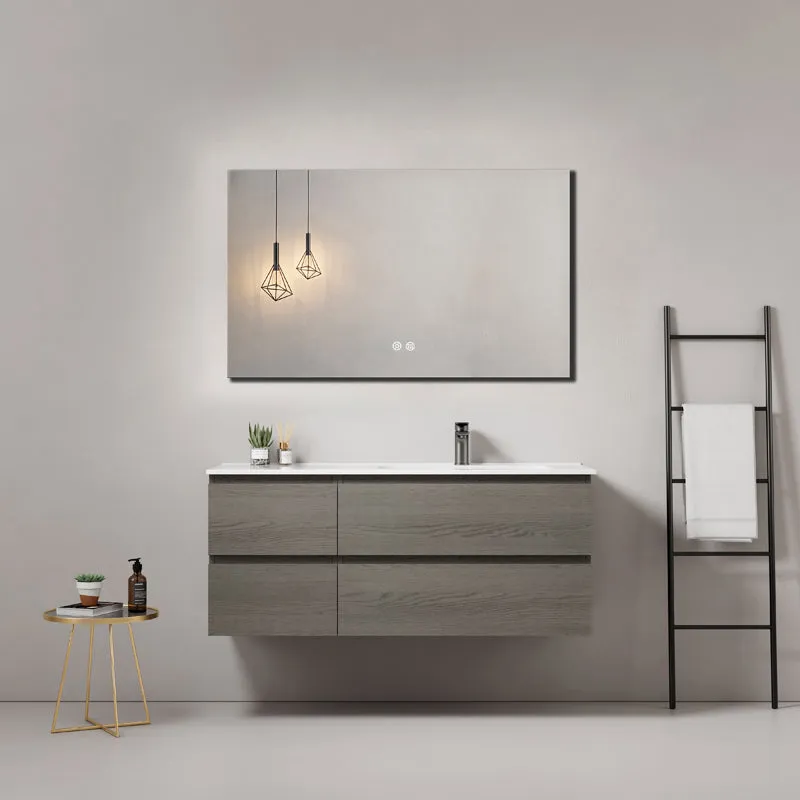 Mobile bagno sospeso 120 cm Grey Lavabo a Destra in Ceramica Specchio Quadro - Fiji Wood