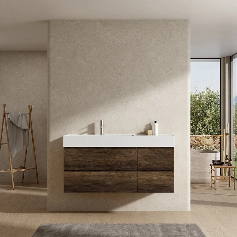 Mobile bagno sospeso 120 cm Bruno Scuro Lavabo a Sinistra in Resina Senza Specchio - Fiji Wood