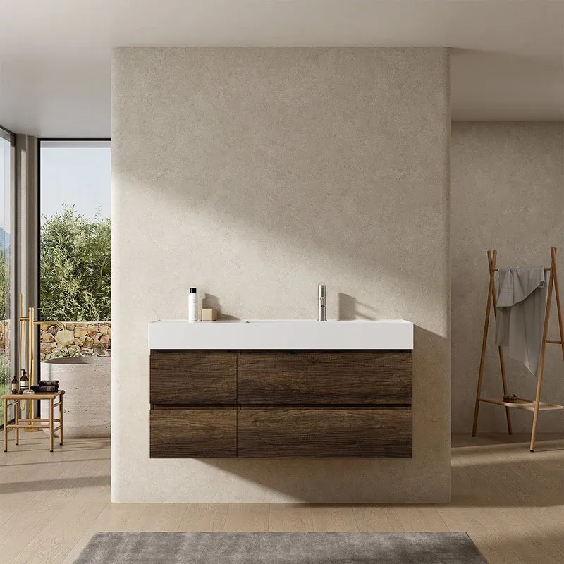 Mobile bagno sospeso 120 cm Bruno Scuro Lavabo a Destra in Resina Senza Specchio - Fiji Wood