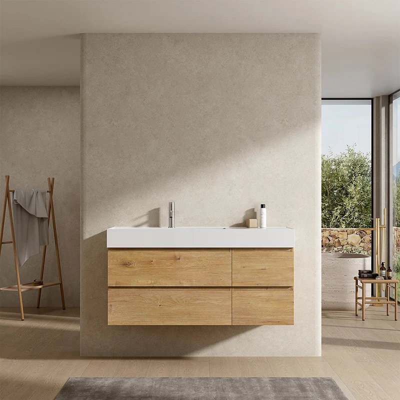 Mobile bagno sospeso 120 cm Bruno Medio Lavabo a Sinistra in Resina Senza Specchio - Fiji Wood