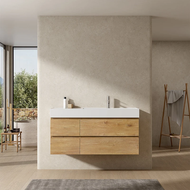 Mobile bagno sospeso 120 cm Bruno Medio Lavabo a Destra in Resina Senza Specchio - Fiji Wood