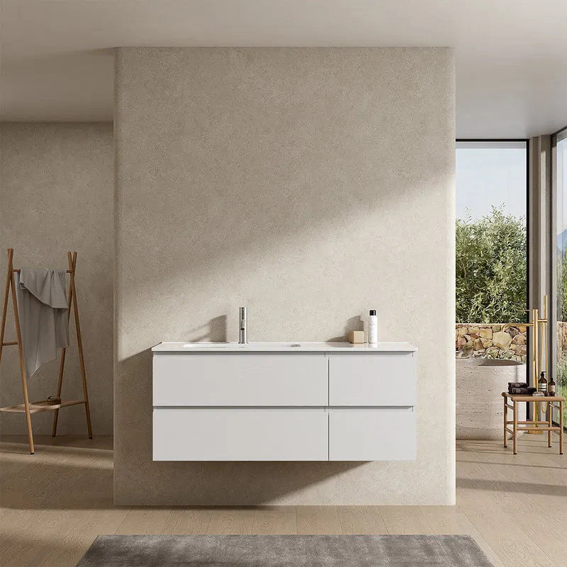Mobile bagno sospeso 120 cm Bianco Lavabo a Sinistra in Ceramica Senza Specchio - Fiji Wood