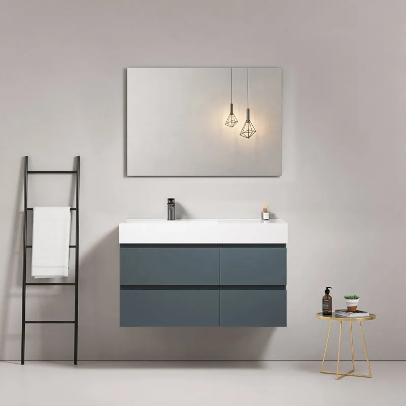 Mobile bagno sospeso 100 cm Blu Mare Lavabo a Sinistra in Resina Specchio Quadro - Fiji Paint