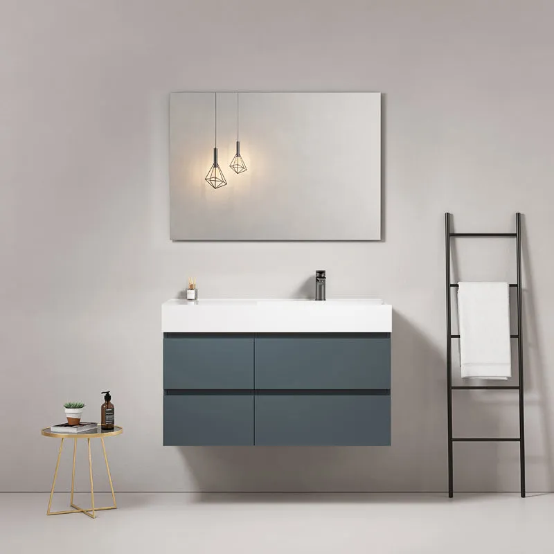 Mobile bagno sospeso 100 cm Blu Mare Lavabo a Destra in Resina Specchio Quadro - Fiji Paint