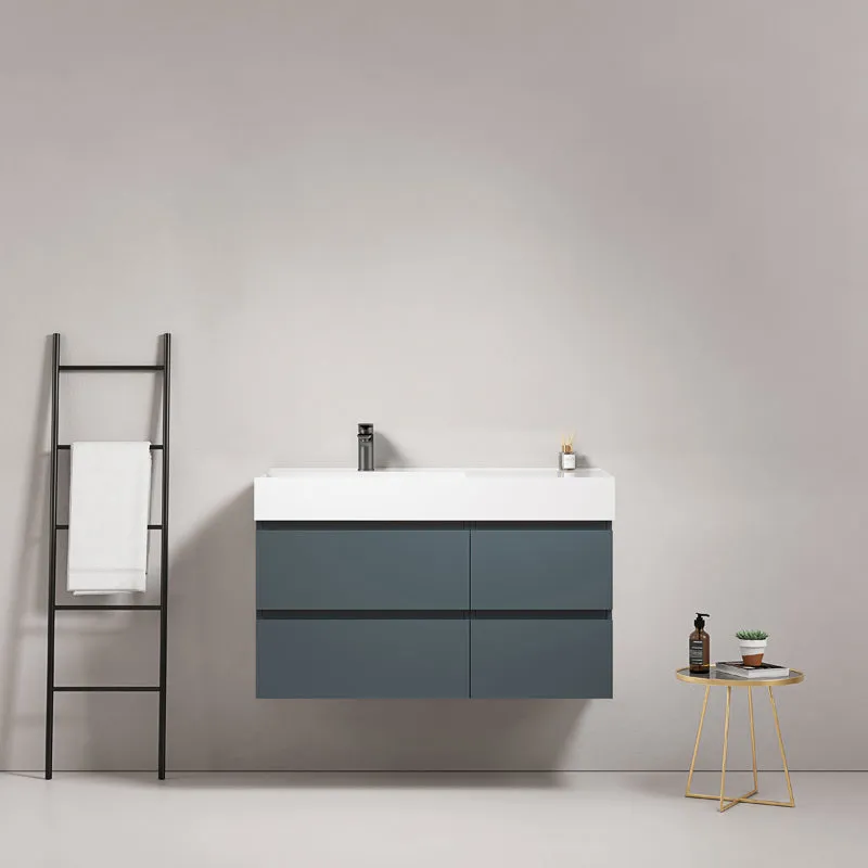 Mobile bagno sospeso 100 cm Blu Mare Lavabo a Sinistra in Resina Senza Specchio - Fiji Paint
