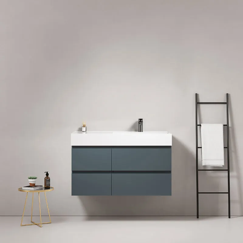 Mobile bagno sospeso 100 cm Blu Mare Lavabo a Destra in Resina Senza Specchio - Fiji Paint