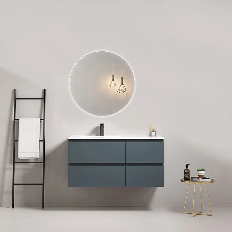 Mobile bagno sospeso 100 cm Blu Mare Lavabo a Sinistra in Ceramica Specchio Tondo Retroilluminato - Fiji Paint