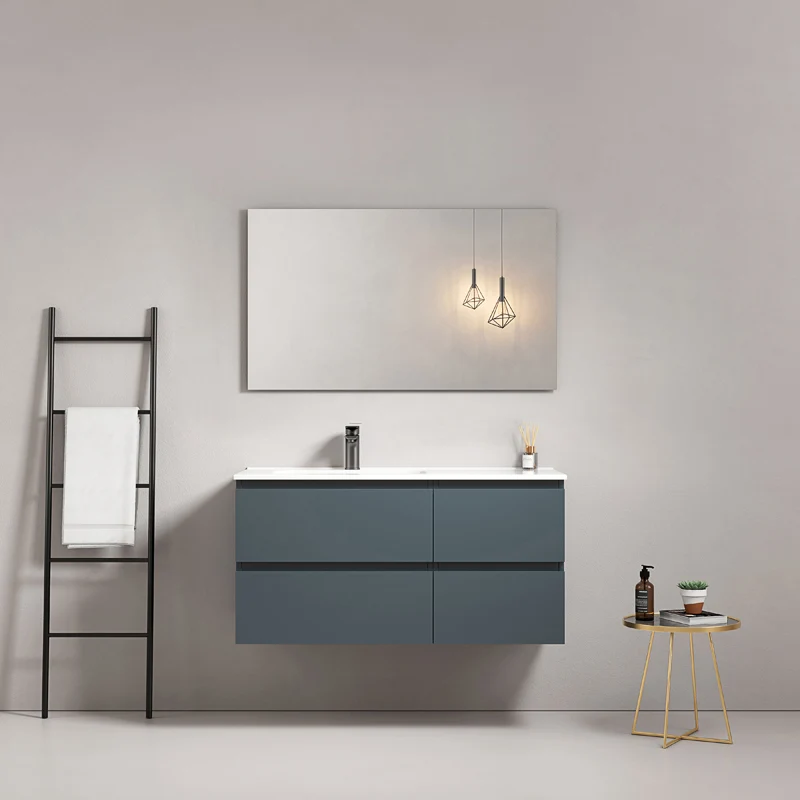 Mobile bagno sospeso 100 cm Blu Mare Lavabo a Sinistra in Ceramica Specchio Quadro - Fiji Paint