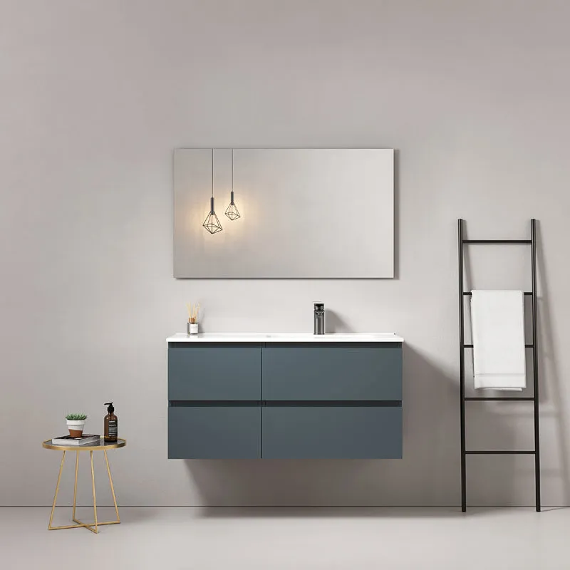 Mobile bagno sospeso 100 cm Blu Mare Lavabo a Destra in Ceramica Specchio Quadro - Fiji Paint