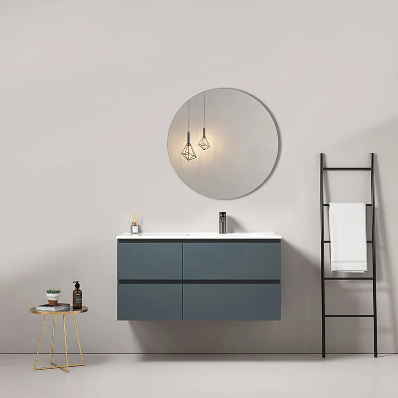 Mobile bagno sospeso 100 cm Blu Mare Lavabo a Destra in Ceramica Specchio Tondo - Fiji Paint