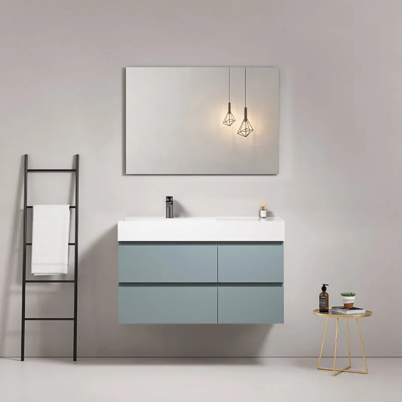 Mobile bagno sospeso 100 cm Blu Avio Lavabo a Sinistra in Resina Specchio Quadro - Fiji Paint