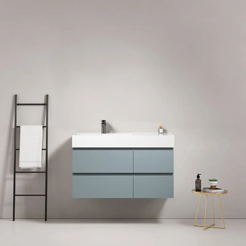Mobile bagno sospeso 100 cm Blu Avio Lavabo a Sinistra in Resina Senza Specchio - Fiji Paint