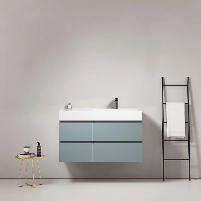 Mobile bagno sospeso 100 cm Blu Avio Lavabo a Destra in Resina Senza Specchio - Fiji Paint
