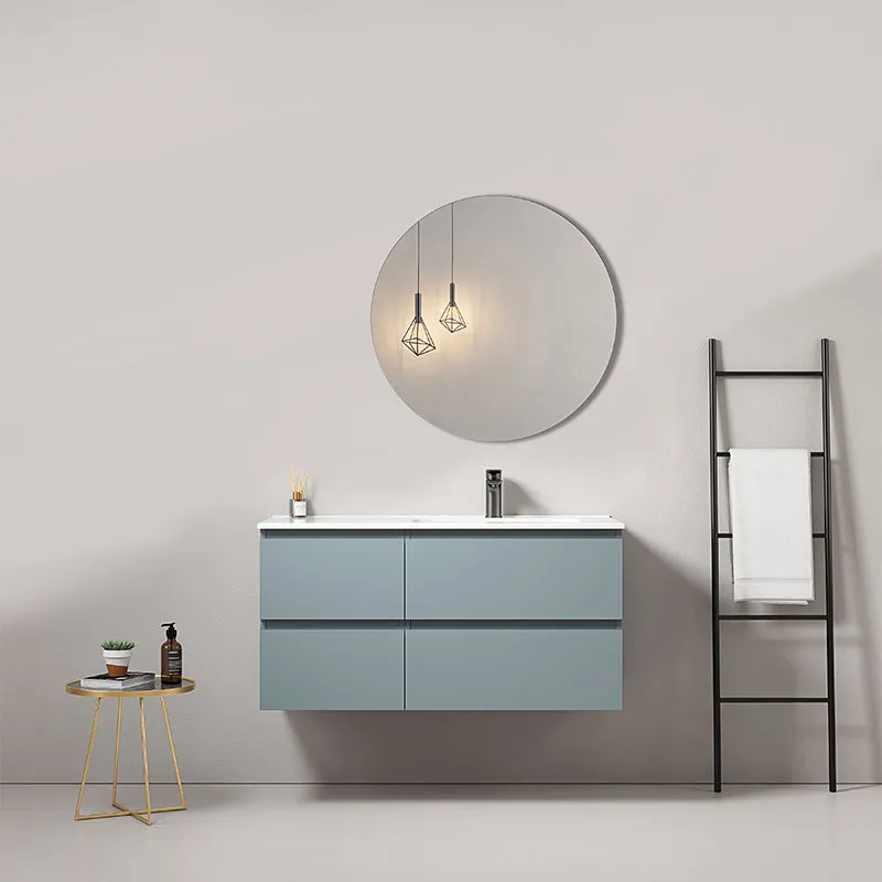 Mobile bagno sospeso 100 cm Blu Avio Lavabo a Destra in Ceramica Specchio Tondo - Fiji Paint